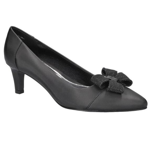 NWT Black Satin Easy Street Women's Devanna Pump Kitten Heel 7 Narrow - Picture 1 of 8